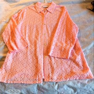 Alfred Dunner Pink Embroidered Lace Top